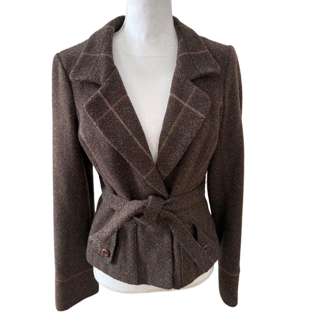 Burning Torch Anthropologie Feminine Peplum Belted Blazer Chocolate Brown Wool